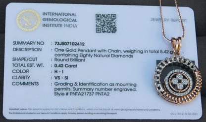 Natural Diamond Necklace Earrings Set, 18K Gold Jewelry Set, Designer Gold Jewelry, Diamond Pendant with Chain, Rose Gold Stud Earring Set