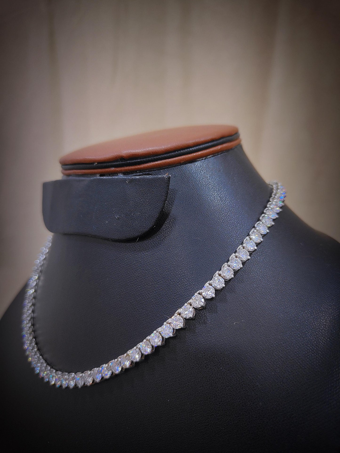 Three Prong Moissanite Tennis Necklace, 925 Sterling Silver Handmade Necklace, 3mm/4mm Moissanite Silver Chain, Ready To Ship Necklace