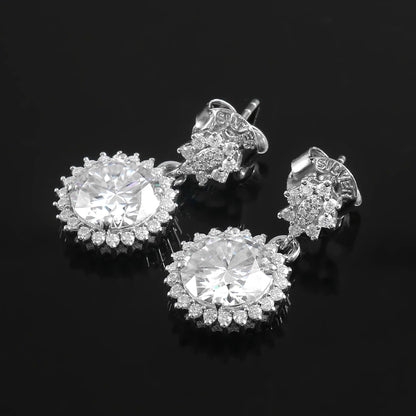 Lab Created Diamond Earrings, 10K, 14K, 18K Gold Earrings, Stud Dangle Earrings, Round Cut Earrings, Halo Earrings, Perfect Gift for Bride