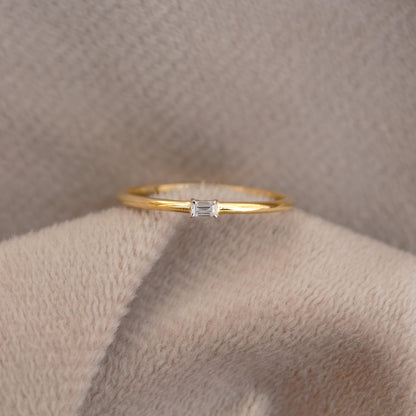 US 6 Ring, 1 Gram Single Stone Ring, Baguette Cut Moissanite Ring For Her, 18K Solid Gold Jewelry, Thin Gold Ring, Propose Ring for Her