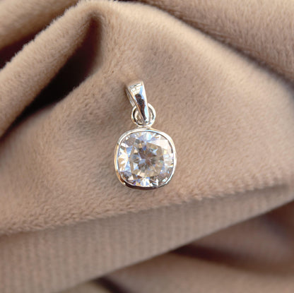 Cushion Cut Moissanite 925 Sterling Silver Pendant, Faceted Cut Stone Pendant, Dainty White Stone Jewelry, Perfect Gift for Men and Women
