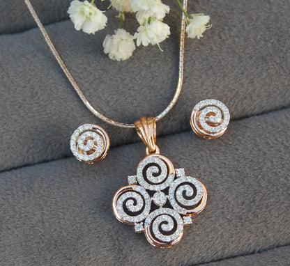 Natural Diamond Gold Jewelry Set, Light Weight Diamond Jewelry, H-I-J Color Diamonds, IGI Certified 18K Gold Chain with Pendant Earrings Set