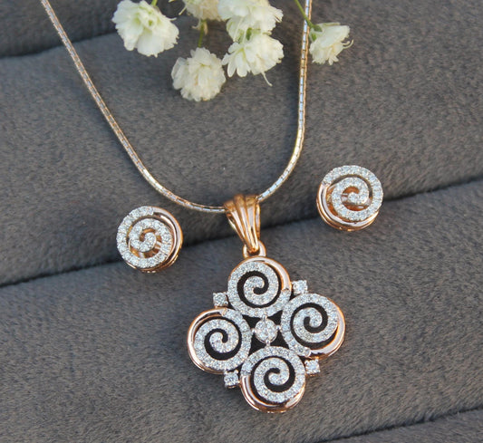 Natural Diamond Gold Jewelry Set, Light Weight Diamond Jewelry, H-I-J Color Diamonds, IGI Certified 18K Gold Chain with Pendant Earrings Set