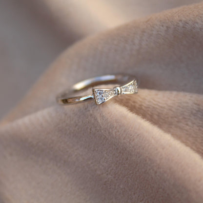 Bow Silver Ring, Cubic Zirconia Bow Ring, Pretty Tiny Ring for Girls, Minimalist 925 Sterling Silver Jewelry, Thin Ring, Unique Jewelry Gift