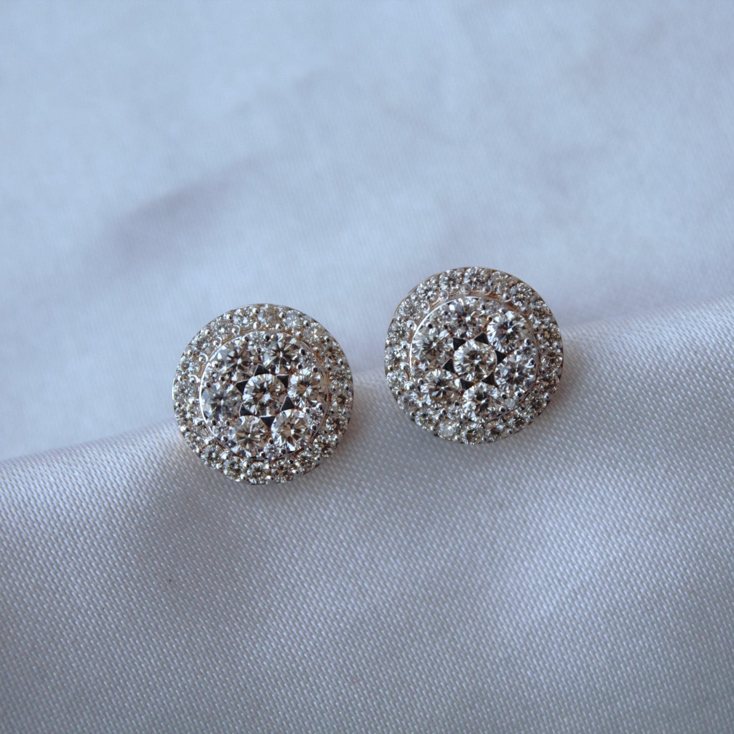 Gold Solitaire Halo Pendant Earrings Set, Real Diamond Jewelry Bridal Set, Round Shape Jewelry,18k Yellow Gold Necklace Earrings Set for Her