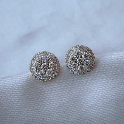 Gold Solitaire Halo Pendant Earrings Set, Real Diamond Jewelry Bridal Set, Round Shape Jewelry,18k Yellow Gold Necklace Earrings Set for Her