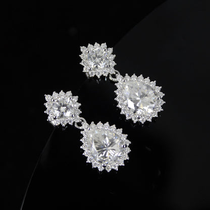 Pear Moissanite Drop Earrings, 925 Sterling Silver Push Back Earrings, Designer Dangle Earrings, Silver Bridal Earrings, Moissanite Jewelry