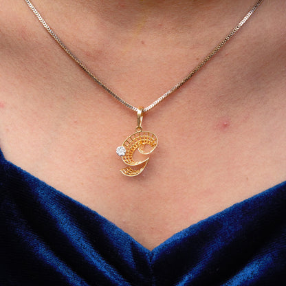18K Solid Yellow Gold Pendant Without Chain, Seven Stone Alphabet Real Diamond Pendant, Elegant Charm Gold Pendant Gift For Special One