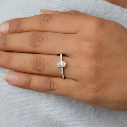 Solid 925 Sterling Silver Moissanite Ring, White Stone Ring for Women, Unique Anniversary Gift, Silver Solitaire Ring, Dainty Oval Cut Ring