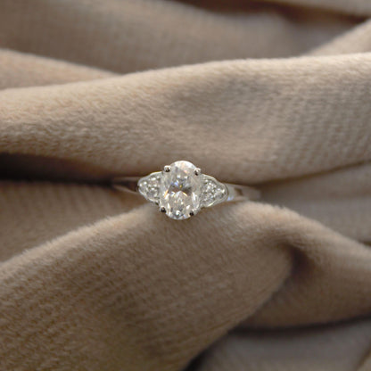 Dainty Moissanite Oval Cut Ring in 925 Sterling Silver, Minimalist White Stone Ring, Solid Silver Ring, Perfect Graduation Gift for Daughter