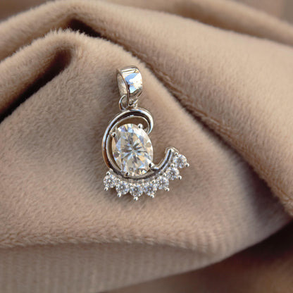 D Color VVS1 Clarity Moissanite Pendant in 925 Sterling Silver, Oval and Round Cut Pendant, Prong Set Pendant, Silver Charm Jewelry for Her