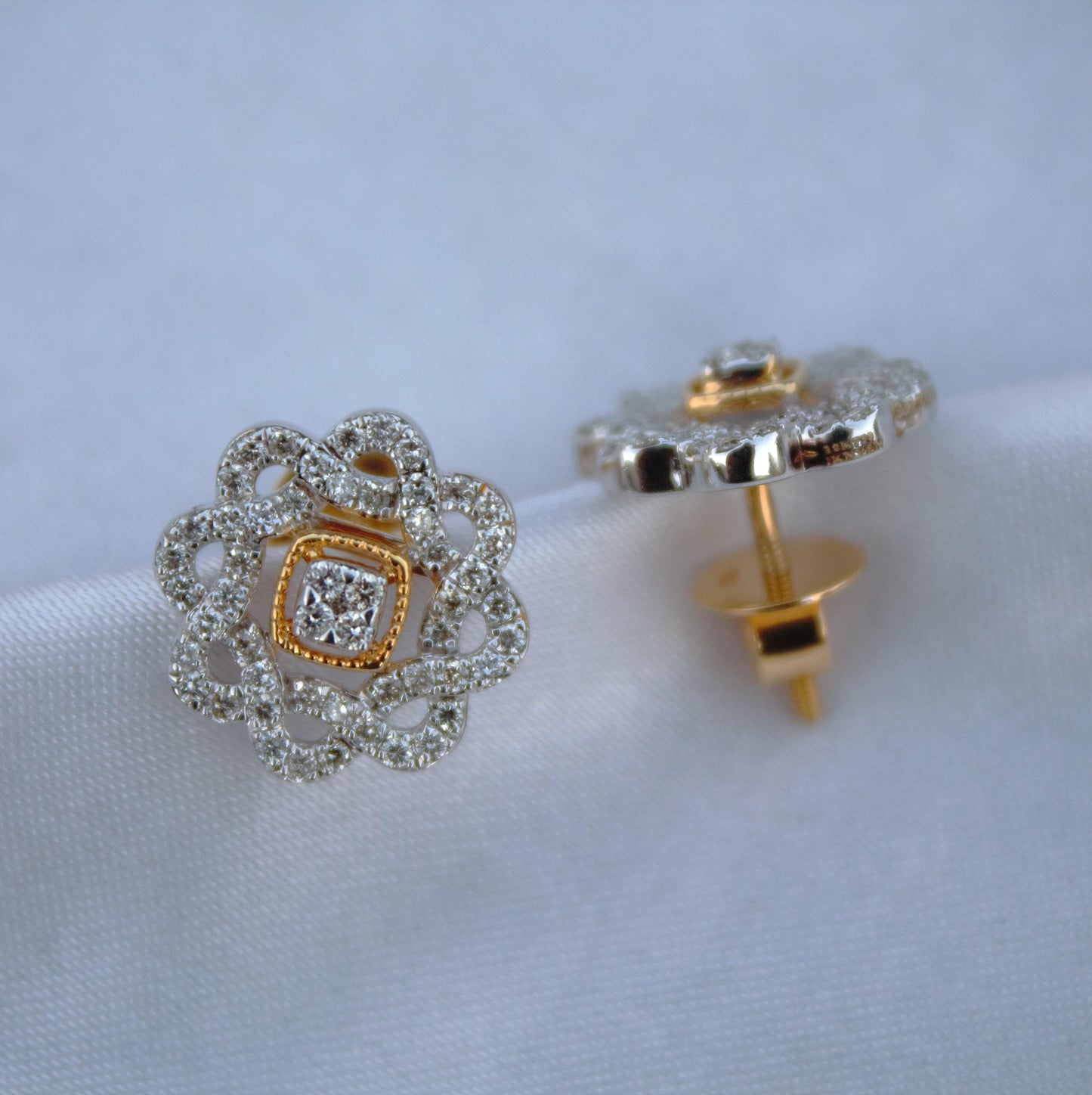 18k Yellow Gold Designer Necklace Earrings Set, Real Diamond Jewelry Set for Bridesmaids, Halo Jewelry in Gold, Anniversary Gift for Wife