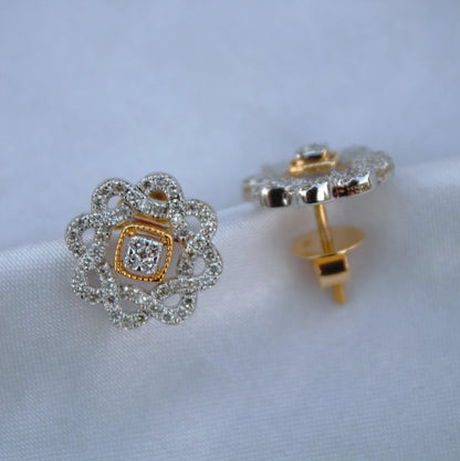 18k Yellow Gold Designer Necklace Earrings Set, Real Diamond Jewelry Set for Bridesmaids, Halo Jewelry in Gold, Anniversary Gift for Wife