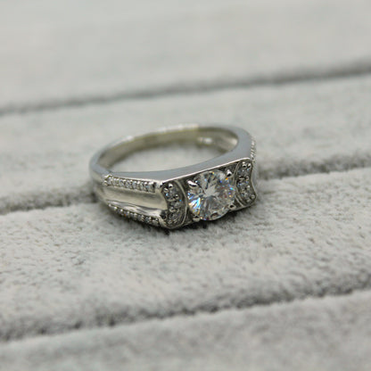 Round Cut Moissanite Diamond Men's Ring, 925 Sterling Silver Proposal Ring, Wedding & Engagement Ring, 6.5 MM Excellent Cut Ring for Him