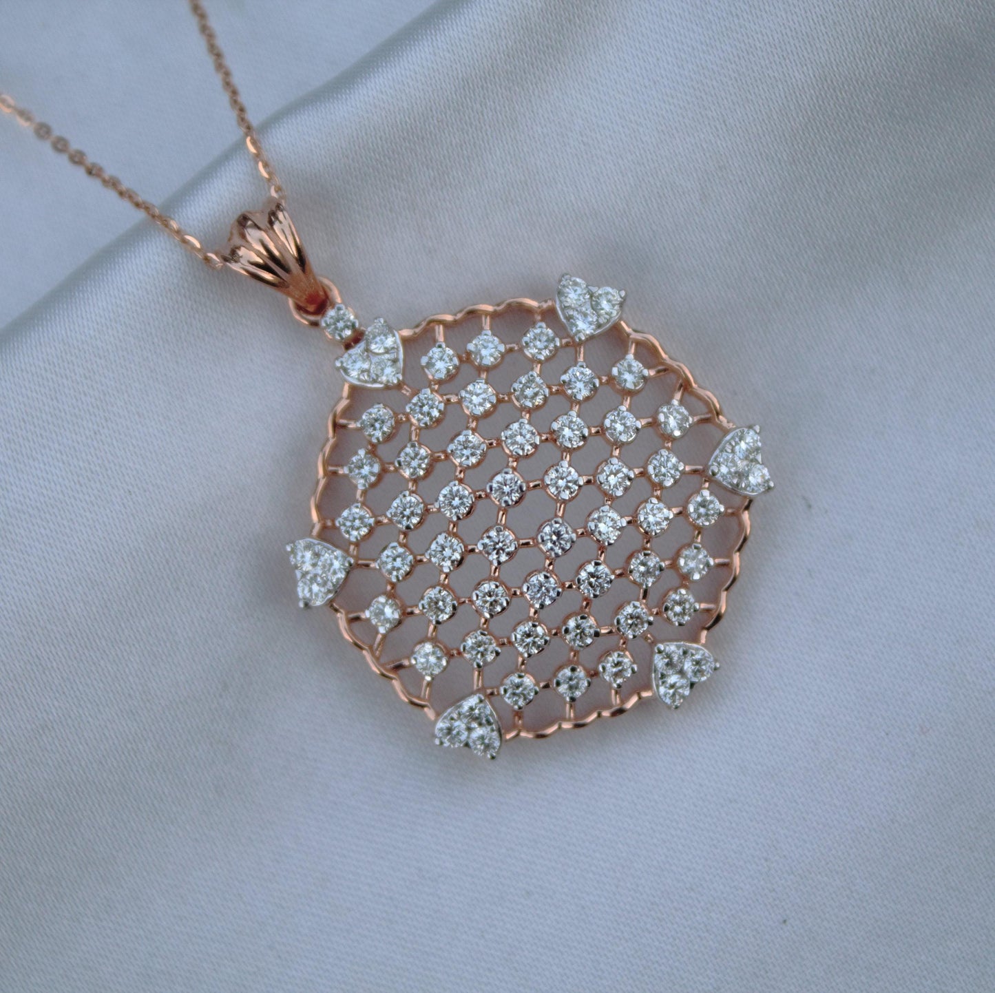 GH Color VS-SI Clarity Natural Diamonds, Beautiful Natural Diamond Necklace Earring Set, 18k Rose Gold Jewelry Set With igi Certificate