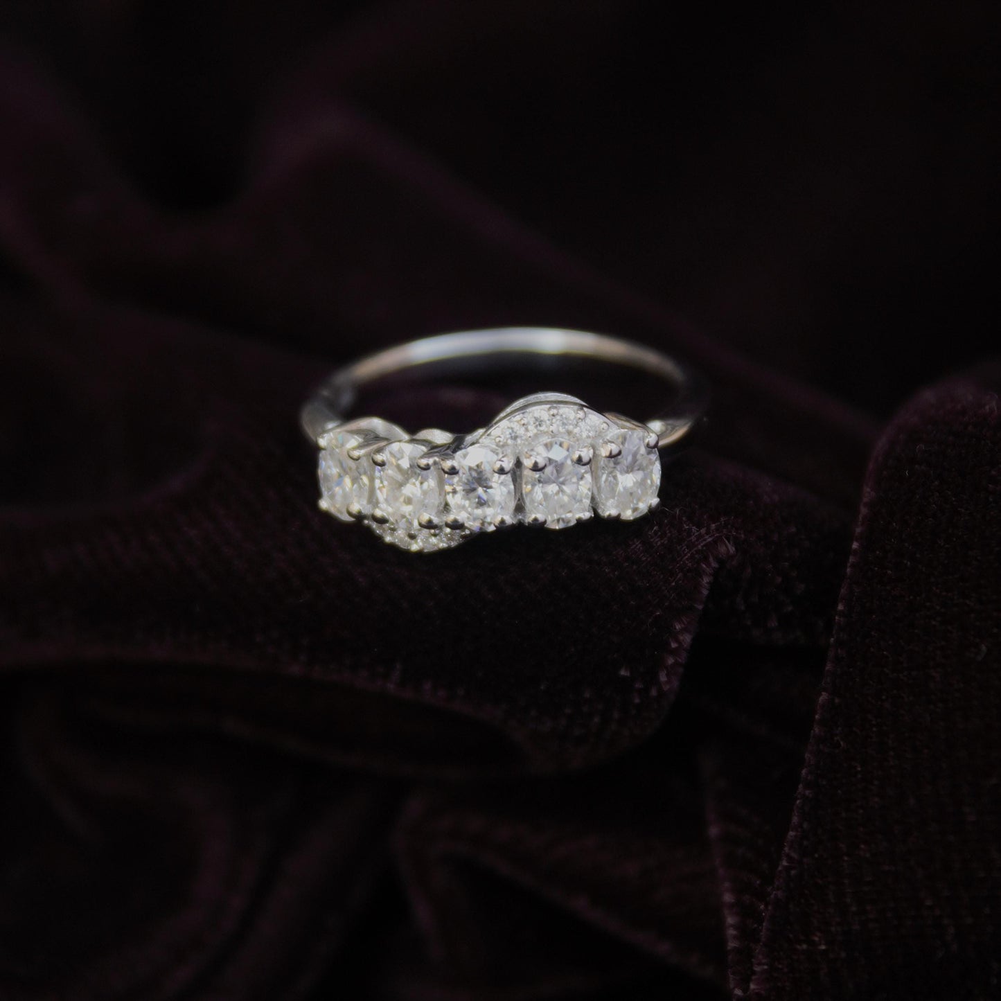 Silver Half Eternity Stackable Ring Band, Oval Cut White Moissanite Ring, Handmade Stacking Ring, Wedding Band, Vintage Women's Band Ring