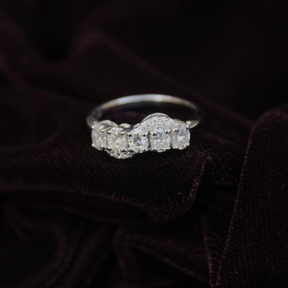 Silver Half Eternity Stackable Ring Band, Oval Cut White Moissanite Ring, Handmade Stacking Ring, Wedding Band, Vintage Women's Band Ring