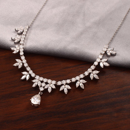 Gold Moissanite Necklace for Bride, D Color VVS1 Clarity Moissanite Necklace, Solid Gold Designer Jewelry, Wedding/Engagement Gold Jewelry