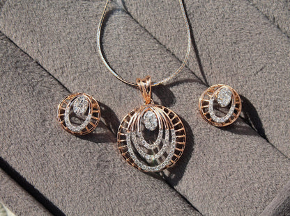 18K Rose Gold Natural Diamond Necklace and Earrings Set, Designer Vintage Gold Jewelry, VSSI Diamond Jewelry Set, Wedding Gift for Bride