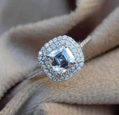 Asscher Cut Octagon Moissanite Ring, 925 Sterling Silver Ring for Men and Women, Handmade Designer Moissanite Silver Jewelry, Statement Ring