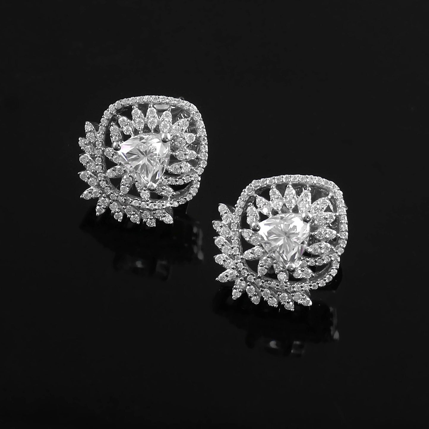 14K Solid White Gold Earrings, Moissanite Stud Earrings, Designer Jewelry for Women, Engagement Jewelry, Dainty Stud Earrings for Bridesmaid