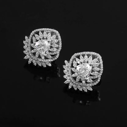 14K Solid White Gold Earrings, Moissanite Stud Earrings, Designer Jewelry for Women, Engagement Jewelry, Dainty Stud Earrings for Bridesmaid