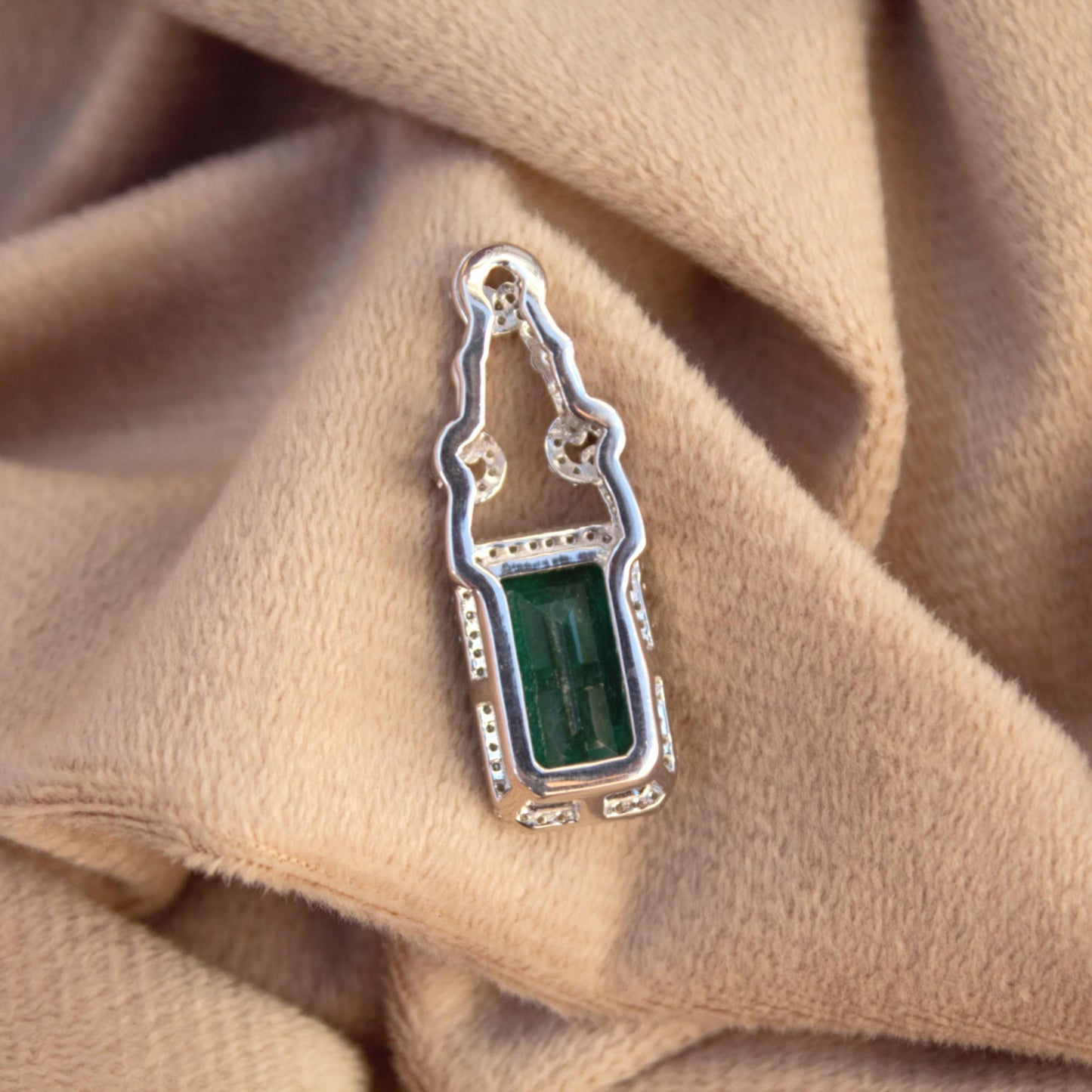 Moissanite & Green Inclusions Emerald Silver Pendant, Statement Pendant For Anniversary Gift, 925 Sterling Silver Emerald Cut Pendant