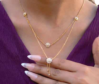 14k Solid Yellow Gold Double Layered Necklace, IGI Certified Gold Diamond Layering Necklace, 16 Inch Timeless Gold Necklace,Delicate Jewelry