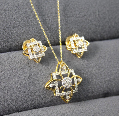 IGI Certified Diamond Necklace Earrings Set, Minimalist Jewelry for Wedding, 18K Gold Chain Pendant with Earrings Perfect Anniversary Gift