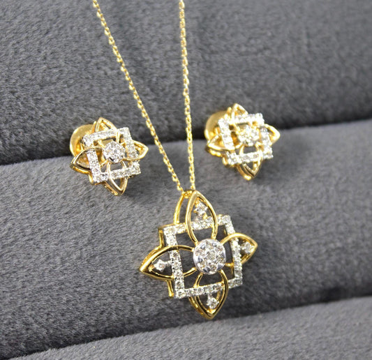 IGI Certified Diamond Necklace Earrings Set, Minimalist Jewelry for Wedding, 18K Gold Chain Pendant with Earrings Perfect Anniversary Gift