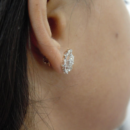 Floral Shape Gold Diamond Jewelry Set, 18k Rose Gold Chain Pendant with Stud Earrings, Real Diamond Bridal Jewelry Set for Wedding Gift