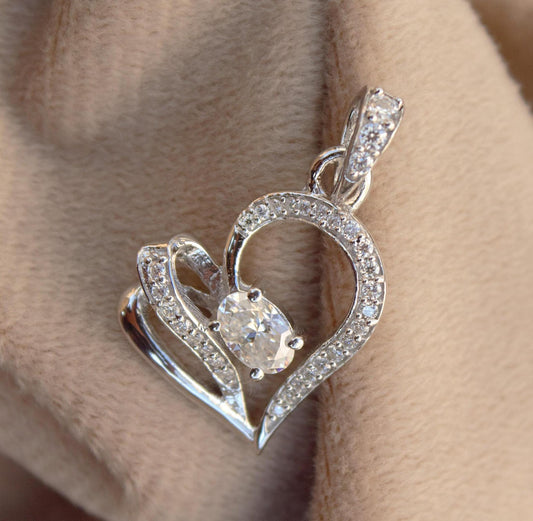 Luxuries Moissanite Heart Shape Pendant, D Color VVS1 Clarity Moissanite Jewelry, Oval Cut Stone Solitaire Pendant, Classic Charm Pendant