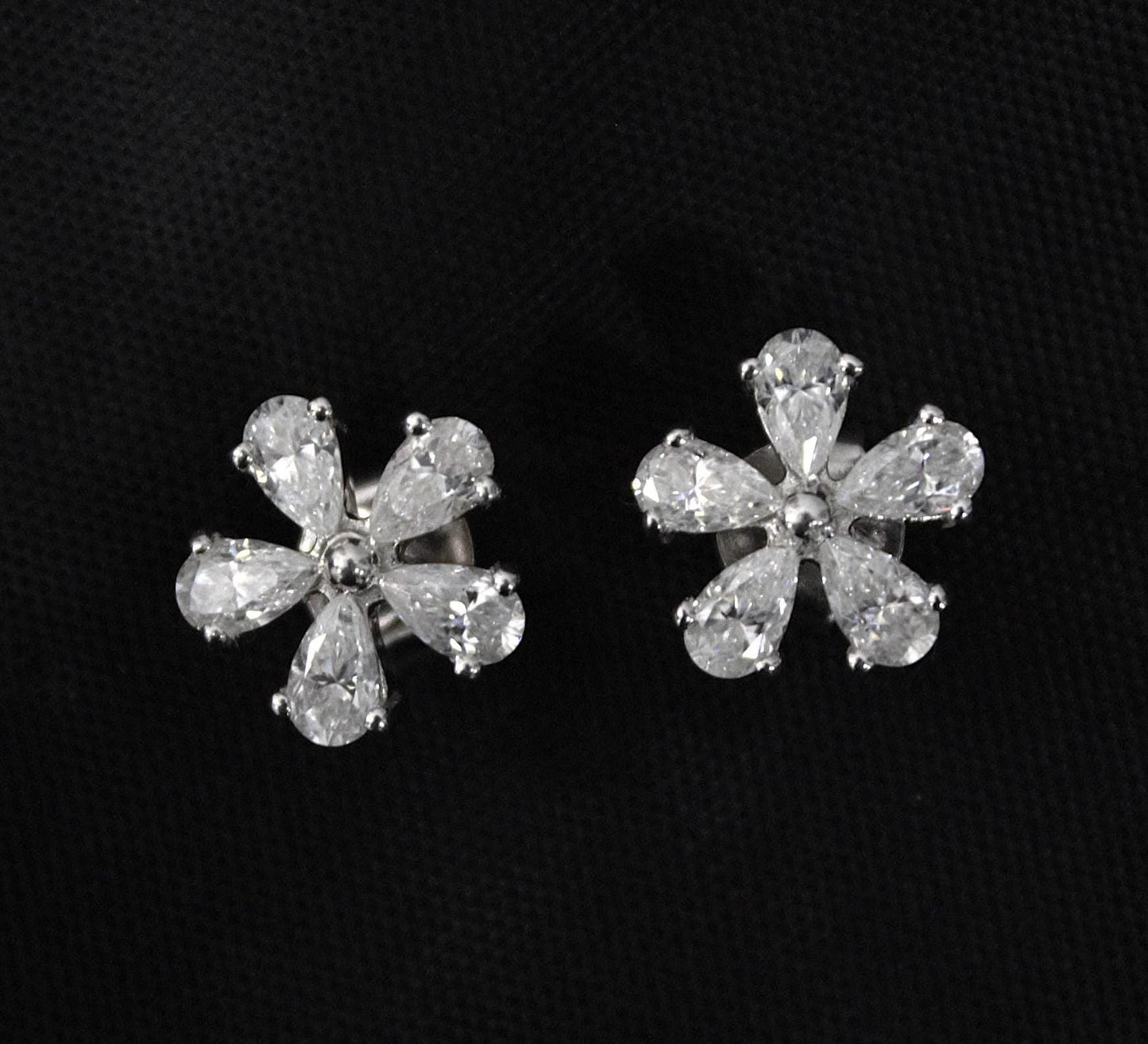 925 Sterling Silver Moissanite Tiny Floral Stud Earrings, Silver Stud Earrings for Her, Minimalist Pear Stud Earrings, Perfect Birthday Gift