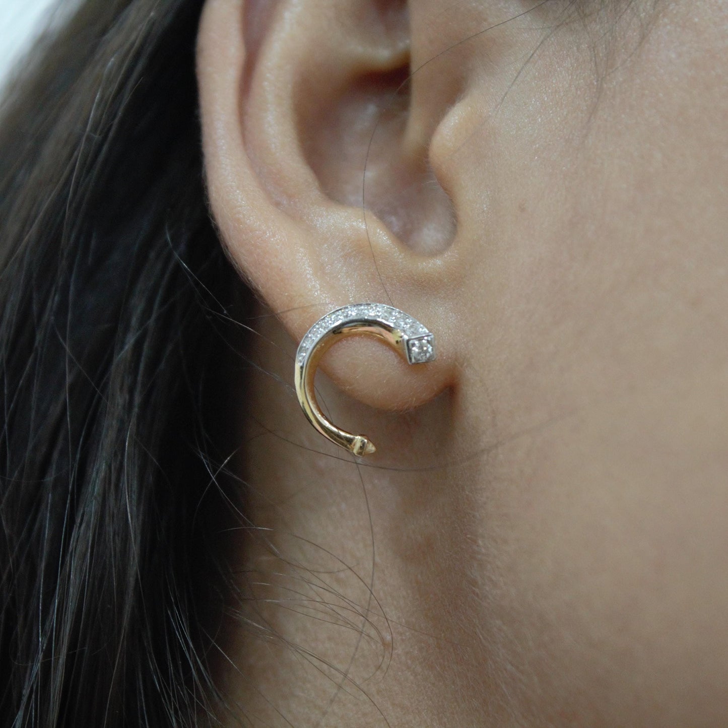 Yellow 18K Gold Necklace with Stud Earrings, Natural Diamond Jewelry Set, Minimalist Dainty Gold Jewelry, Perfect Anniversary Gift for Wife