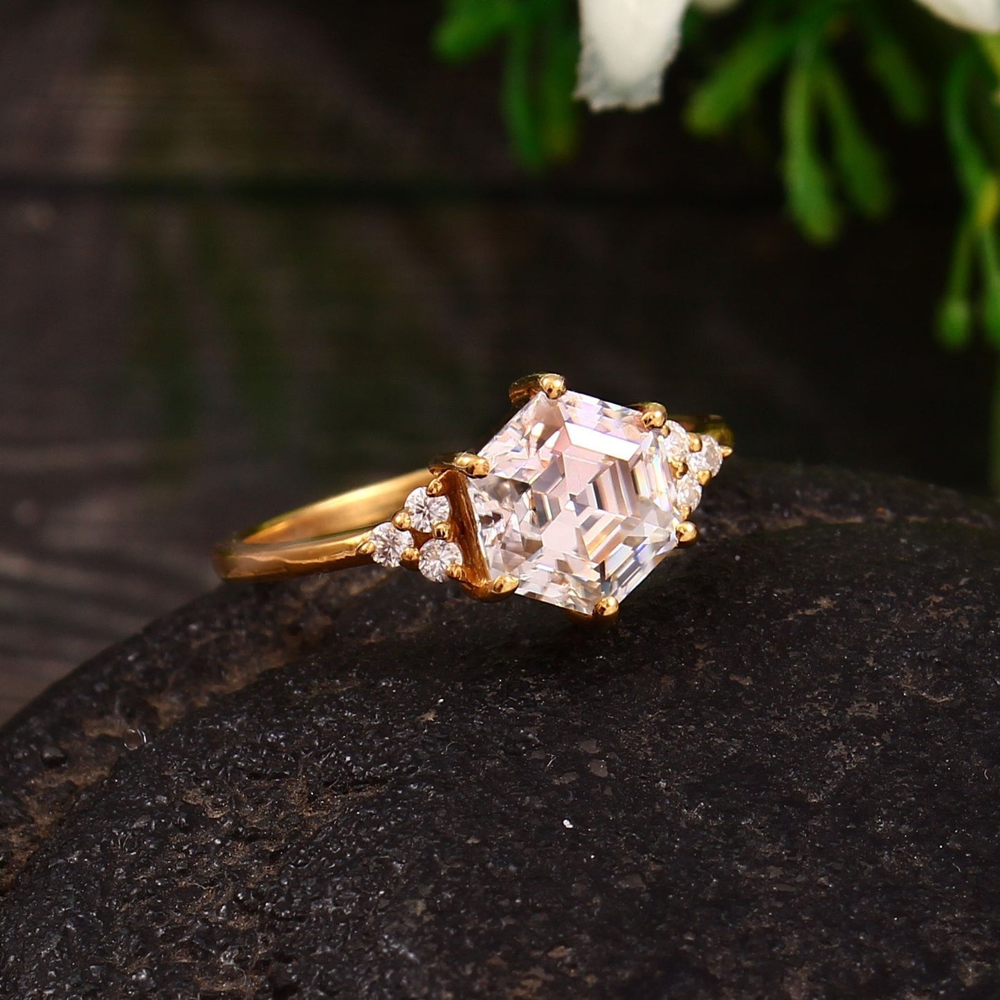 Hexagon Cut Diamond Ring, Stackable Ring, 10K-14K-18K Gold Ring, Lab Diamond Ring, Proposal Ring, All Sizes Available, Perfect Gift For Her