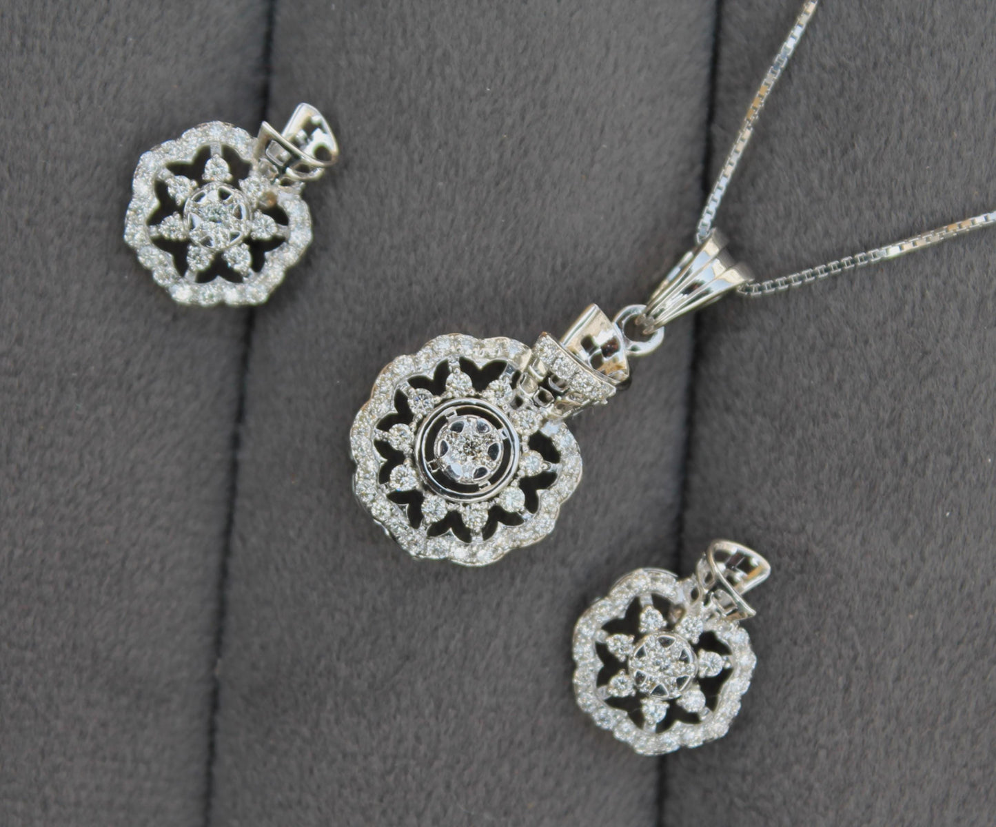 Real Diamond Jewelry Set For Her, IGI Certified Diamond Necklace with Earrings, White Gold Floral Necklace Earring Set, Gift For Special One
