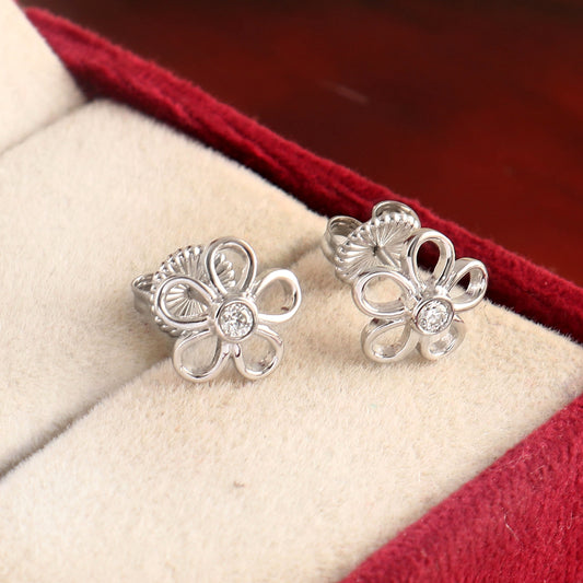 Dainty Moissanite Solid Gold Flower Tiny Earrings