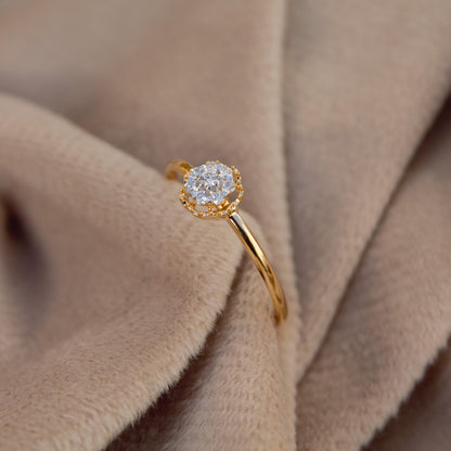 Round Melee Natural Diamond Ring For Birthday Gift, 18K Solid Gold Jewelry, Affordable Gold Ring, Real Gold Lightweight Jewelry For Gift