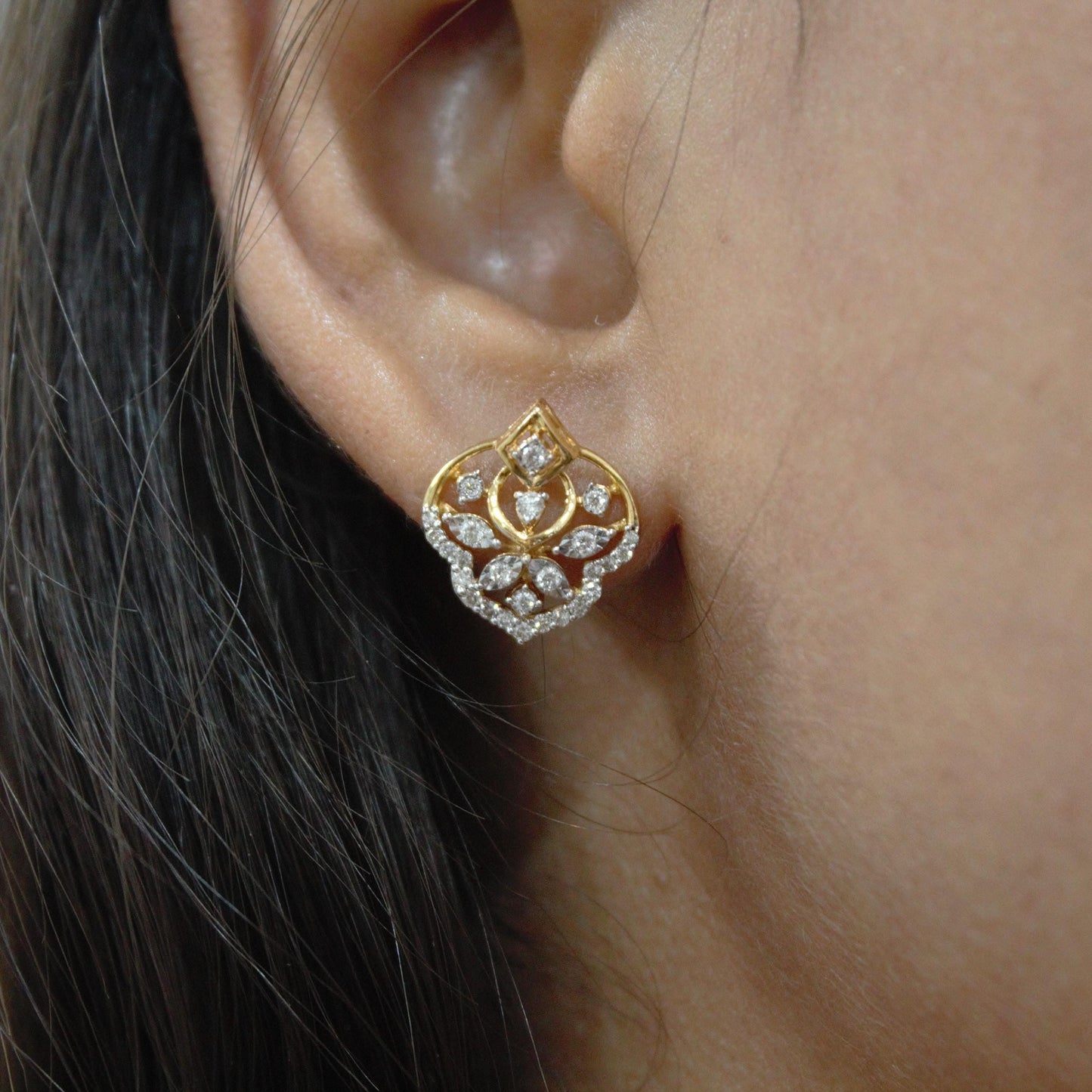 Solid 18K Yellow Gold Diamond Jewelry Set, Designer Gold Stud Earrings and Chain Pendant Set, Wedding Bridal Gold Jewelry Set, Perfect Gift