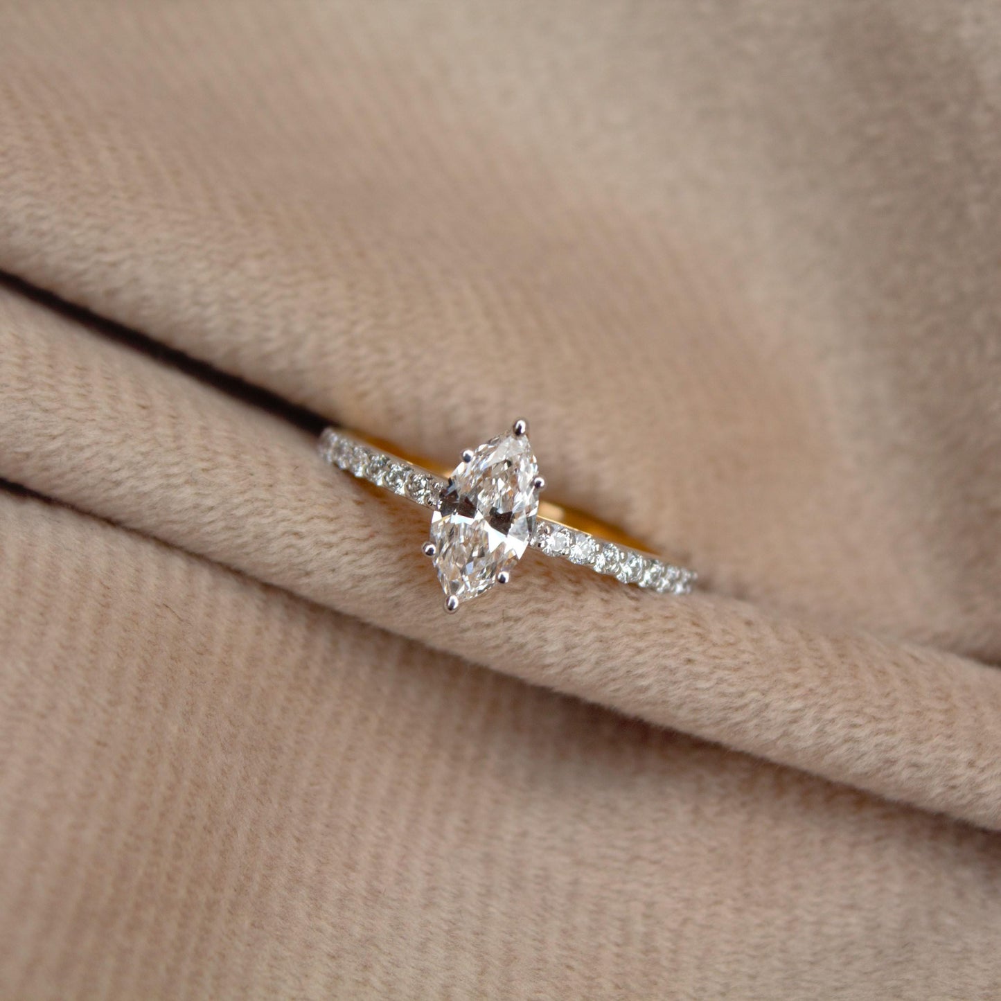 1 Carat Marquise Lab-Grown Diamond Ring, 14K Gold Ring, US 7 Custom Engagement/Wedding Ring, Statement Gold Ring, CVD/HPHT Diamond Ring