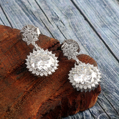 Lab Created Diamond Earrings, 10K, 14K, 18K Gold Earrings, Stud Dangle Earrings, Round Cut Earrings, Halo Earrings, Perfect Gift for Bride
