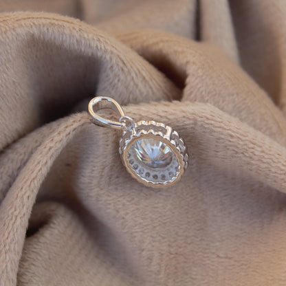 Solitaire Moissanite Statement Halo Pendant, 925 Sterling Silver Pendant, Oval Cut Pendant, Ready to Ship New Arrival Jewelry, Gift for Her