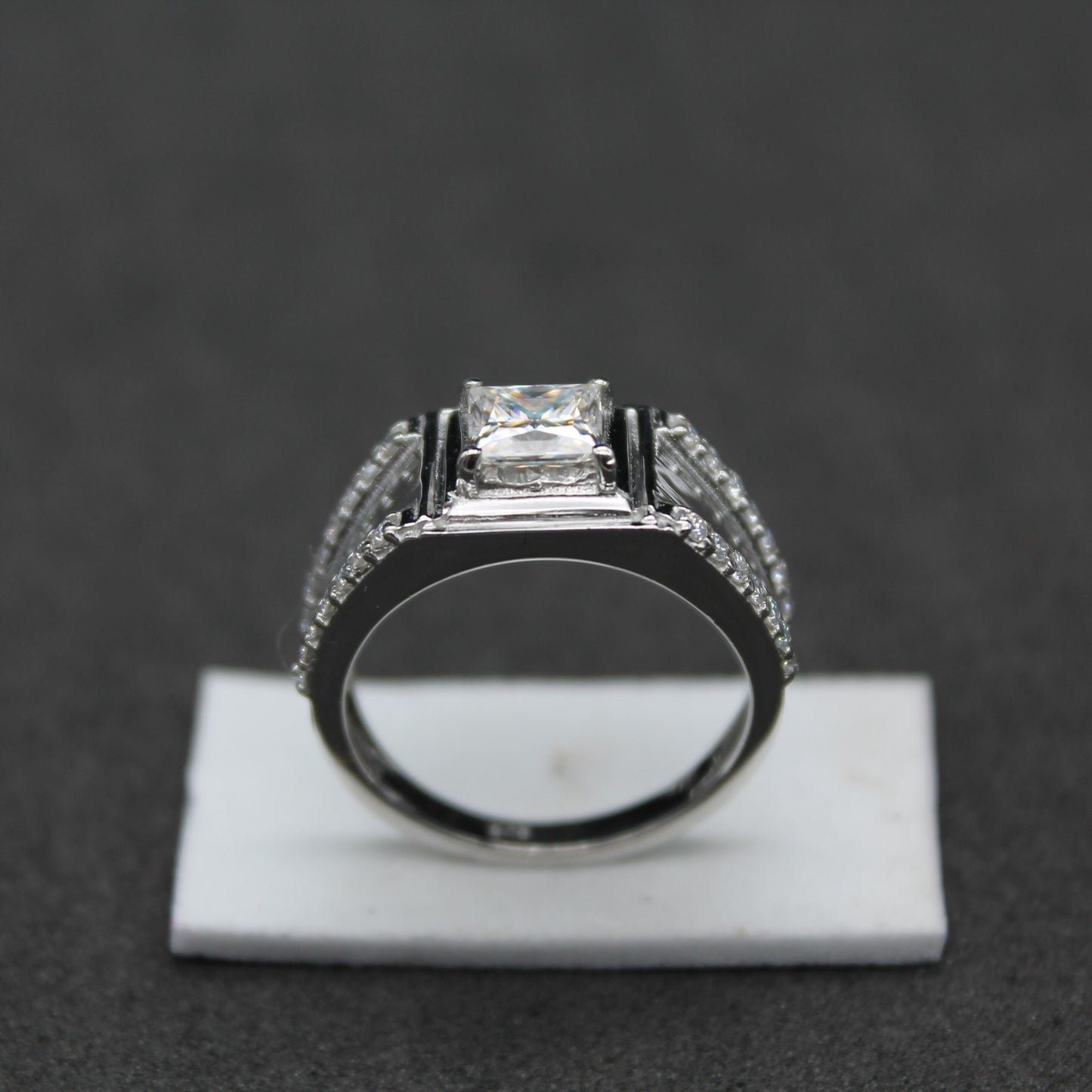 Princess Cut With Side Round Moissanite Ring, Men's Wedding Ring, Unique Silver Ring, Moissanite Jewelry for Him, 925 Sterling Silver Ring