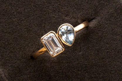 Pear and Radiant Cut Lab Created Diamond Ring, Anniversary Ring for Women, Solid14k-18k Gold Ring, FG VVS/VS Diamond Jewelry, Christmas Gift