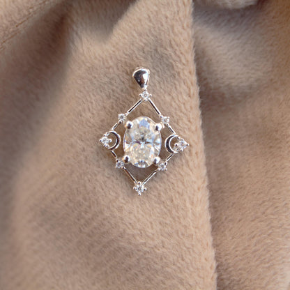 Moissanite Kite Shape Pendant in 925 Sterling Silver, Oval and Round Cut Stone Pendant, Stunning White Moissanite Jewelry, Perfect for Her