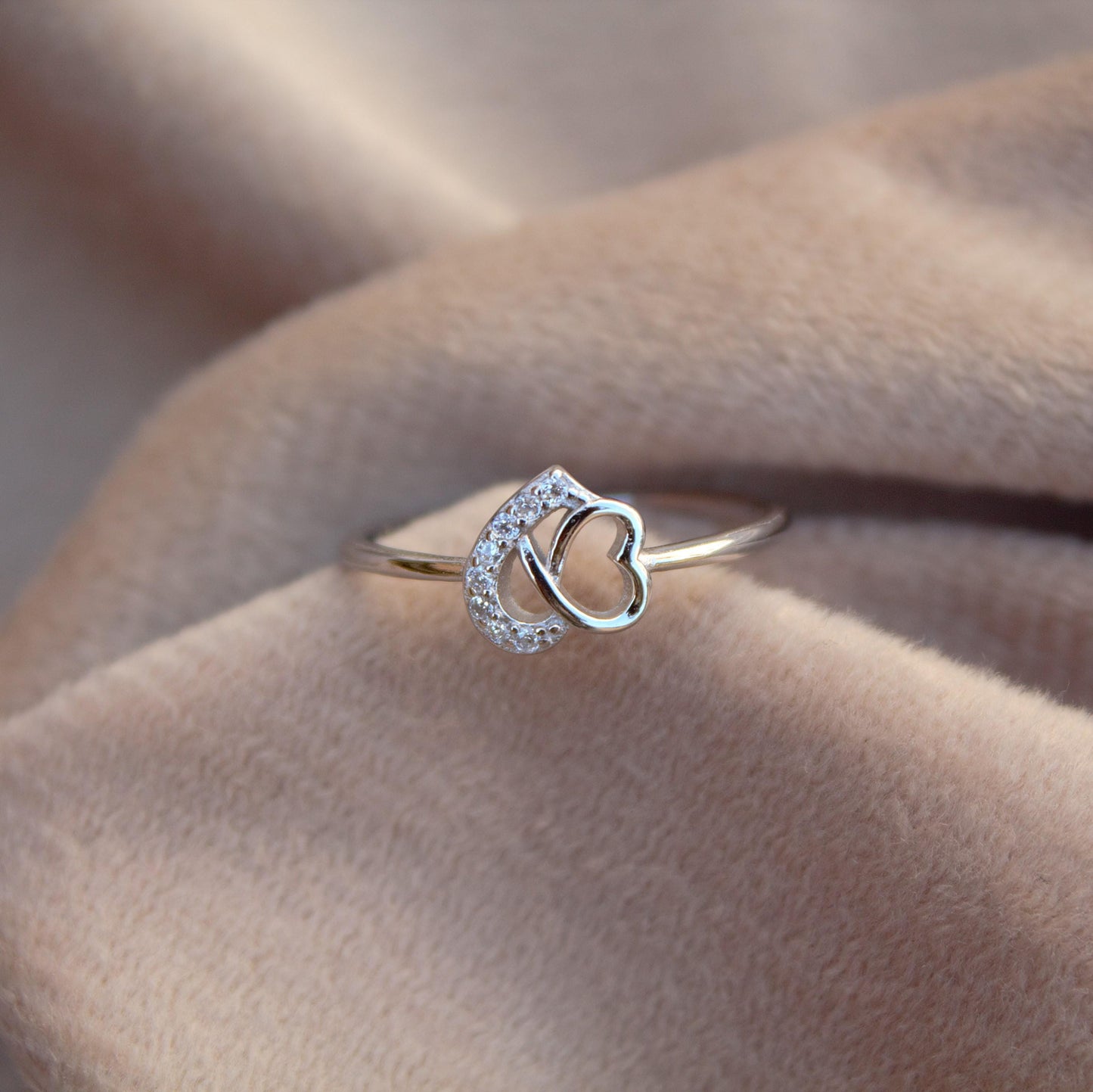 925 Sterling Silver Heart Ring with Cubic Zirconia, Elegant Jewelry Gift for Her, Minimalist Cubic Zirconia Silver Heart Ring For Love