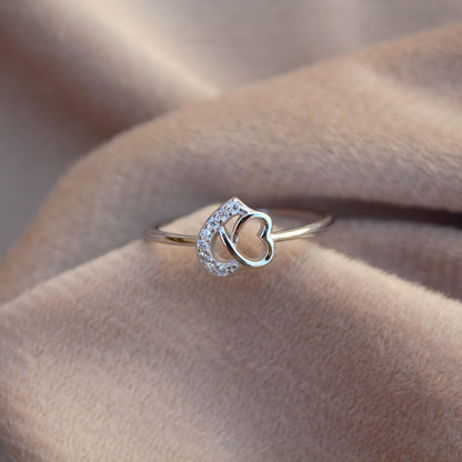 925 Sterling Silver Heart Ring with Cubic Zirconia, Elegant Jewelry Gift for Her, Minimalist Cubic Zirconia Silver Heart Ring For Love
