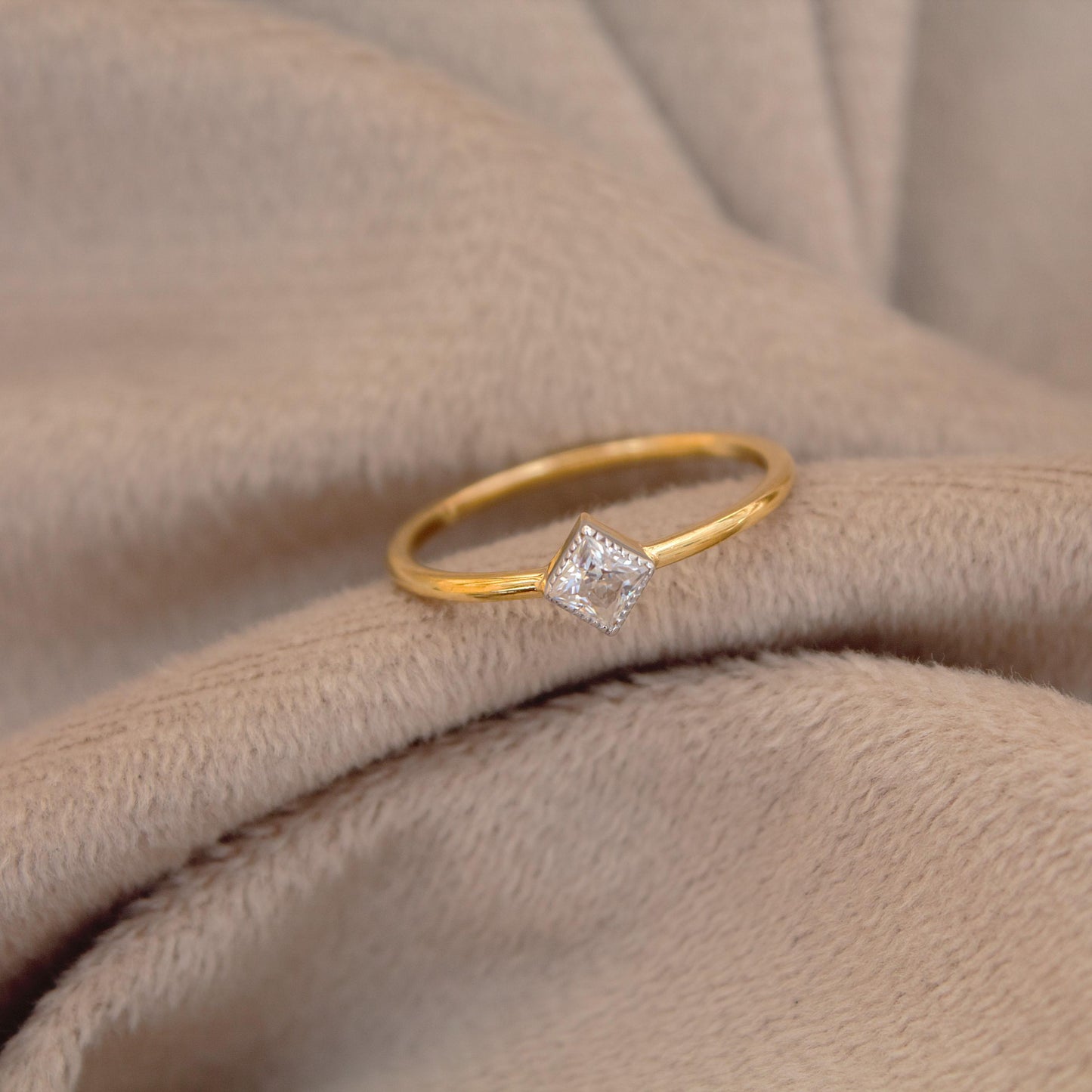 18K Solid Gold Minimalist Ring, 1 Gram Moissanite Ring, Dainty Moissanite Gold Ring, Princess Cut Single Stone Ring For Daughter