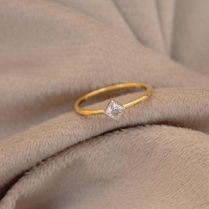 18K Solid Gold Minimalist Ring, 1 Gram Moissanite Ring, Dainty Moissanite Gold Ring, Princess Cut Single Stone Ring For Daughter