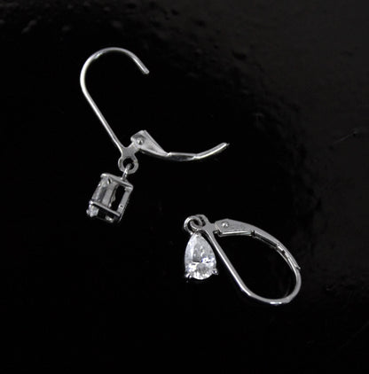 Sterling Silver Moissanite Stone Lever Back Earrings, 925 Silver Drop Earrings for Her, Pear Cut Stone Earrings, Handmade Vintage Earrings